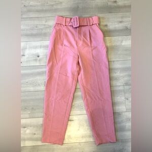 Zara Pink High-Waisted Belted Trousers in XS
